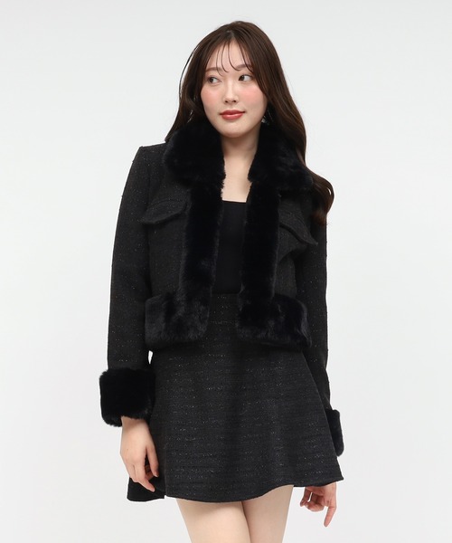 ROYAL PARTY（ロイヤルパーティー） コート アウター ファー付ツイード