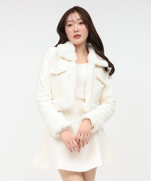 ROYAL PARTY（ロイヤルパーティー） コート アウター ファー付ツイード