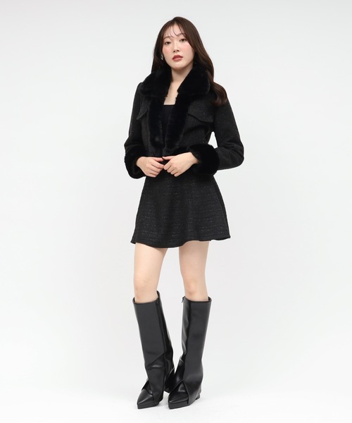 ROYAL PARTY（ロイヤルパーティー） コート アウター ファー付ツイード