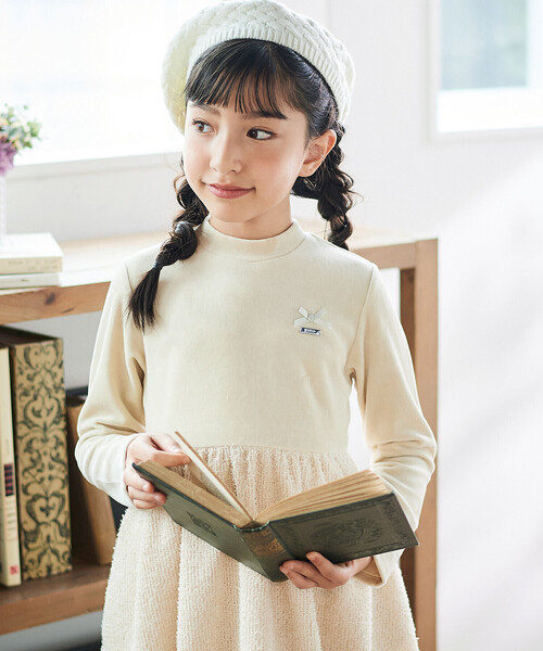 BeBe（ベベ） ワンピース ベロア×ファンシーヤーン切り替えハイネック