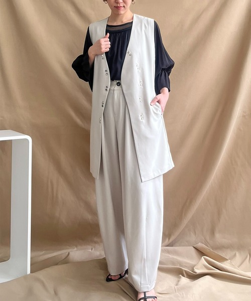 「LHELBIE」 ベスト M グレイッシュベージュ レディース_画像4