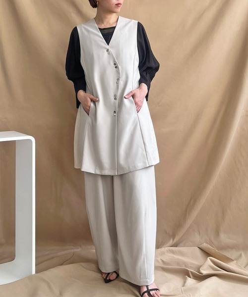 「LHELBIE」 ベスト M グレイッシュベージュ レディース_画像9