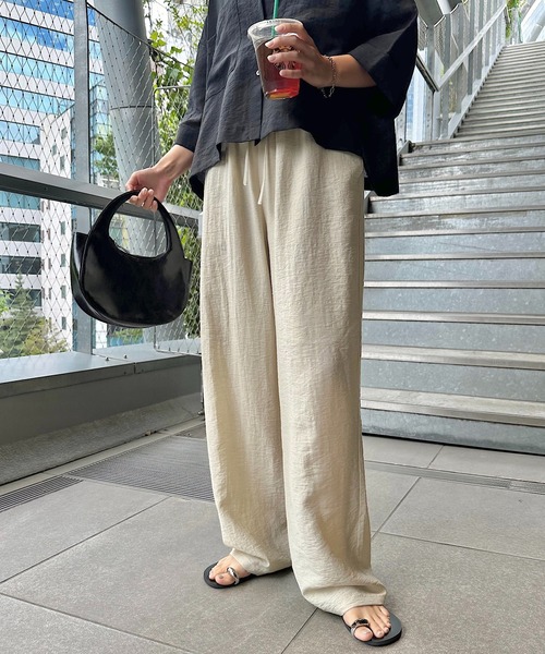 「andme」 「alma design」イージーパンツ L ライトベージュ レディース_画像2