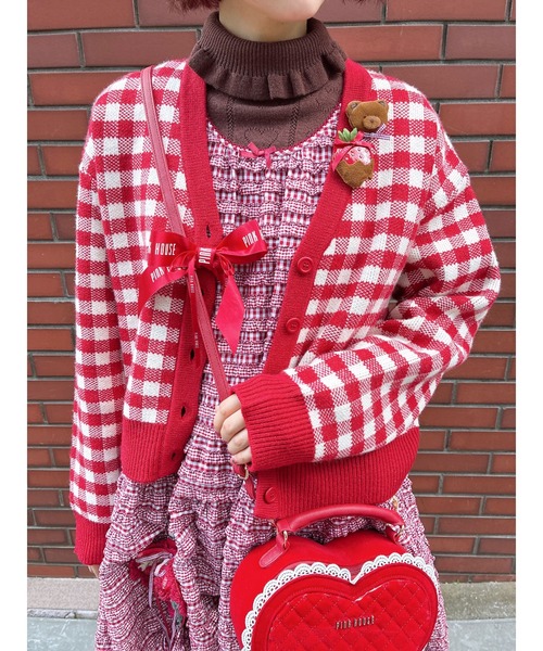 ピンクハウス　モヘア混カーディガン　赤ピンクチェック　美品 楽天市場】ピンクハウス（カーディガン・ボレロ｜トップス