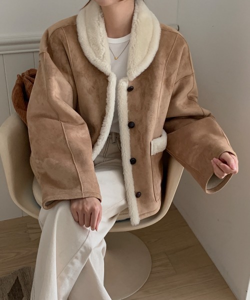 FAVORITO ムートンコート ボアコート リバーシブルフェイクムートン