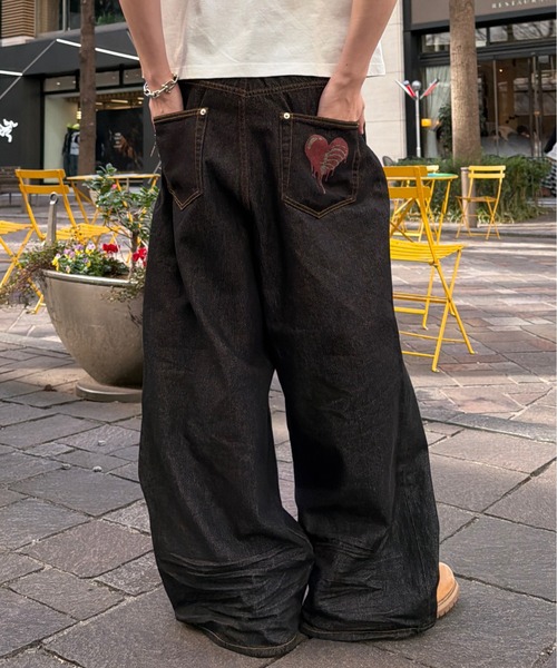 ADAMASTE ジーンズ Skeleton Heart Logo Buggy Rigid Denim Pants
