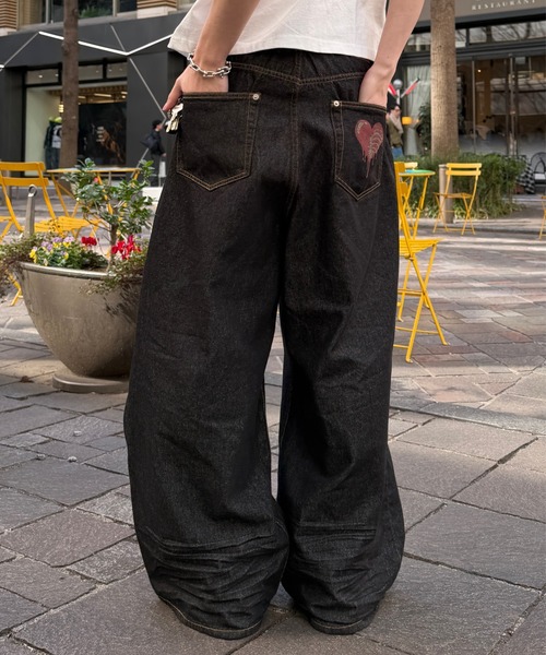 ADAMASTE ジーンズ Skeleton Heart Logo Buggy Rigid Denim Pants