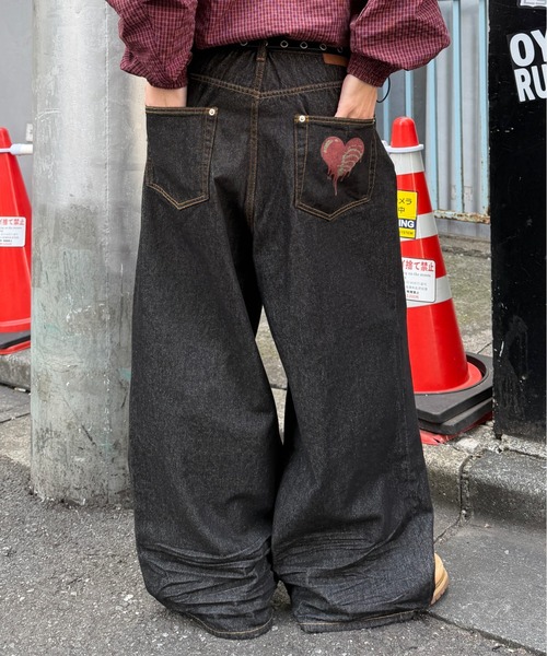ADAMASTE ジーンズ Skeleton Heart Logo Buggy Rigid Denim Pants