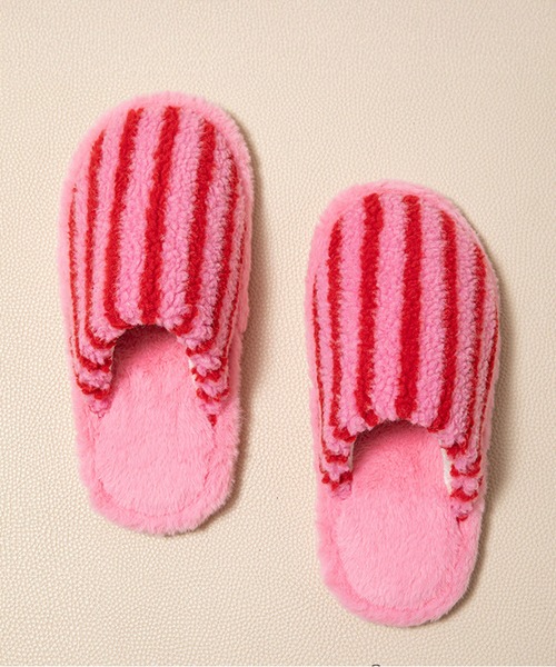 LA VORAGINE（ラ ヴォラジネ） スリッパ 温かストライプ柄ファー
