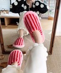 スリッパ 温かストライプ柄ファースリッパの詳細画像2