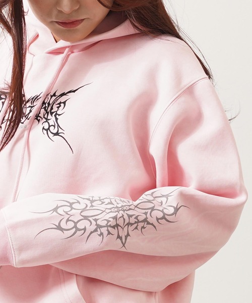 u*9様 vintage 60s サーモンピンク　パーカー　鬼フェード　ビックサ パーカー トライバル柄 ピグメントフーディー / Tribal Print Pigment