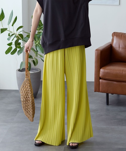 ワイドパンツ パンツ ランダムプリーツパンツ レディース : ZOZOTOWN