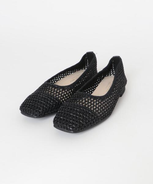 バレエシューズ パンプス 「MADE IN JAPAN」 スクエアメッシュフラットシューズの画像