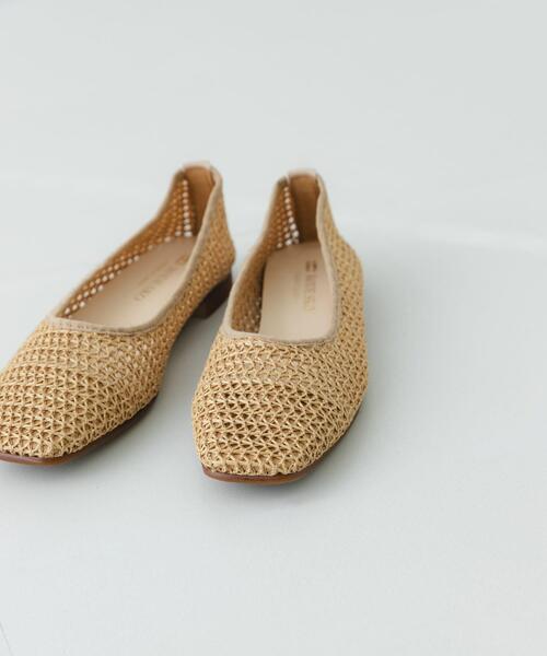 バレエシューズ パンプス 「MADE IN JAPAN」 スクエアメッシュフラットシューズの画像