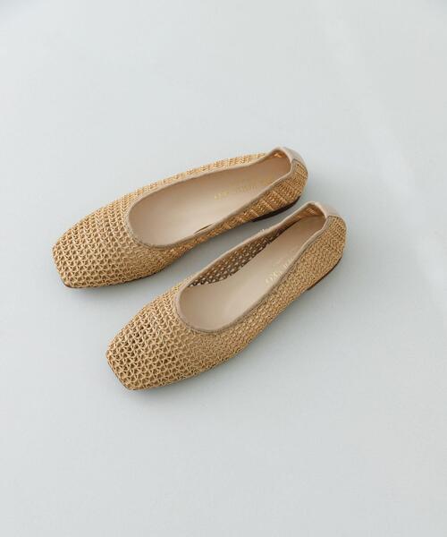 バレエシューズ パンプス 「MADE IN JAPAN」 スクエアメッシュフラットシューズの画像