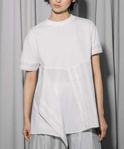 tシャツ コンビネーションデザイントップス レディースの画像