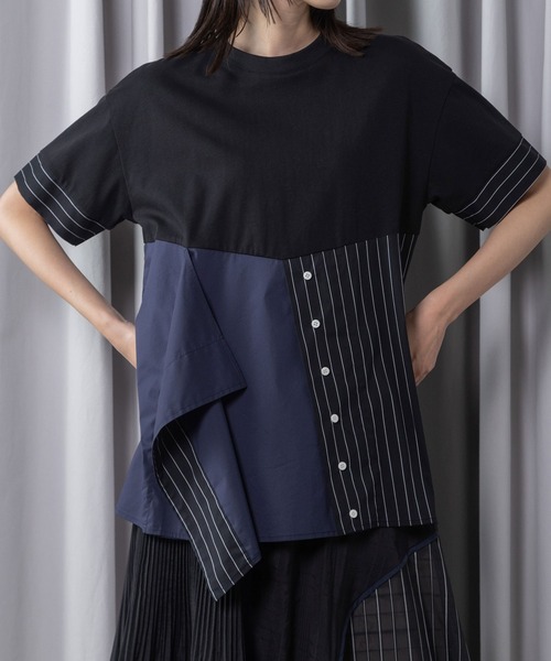 tシャツ コンビネーションデザイントップス レディースの画像
