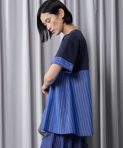 tシャツ コンビネーションデザイントップス レディースの画像