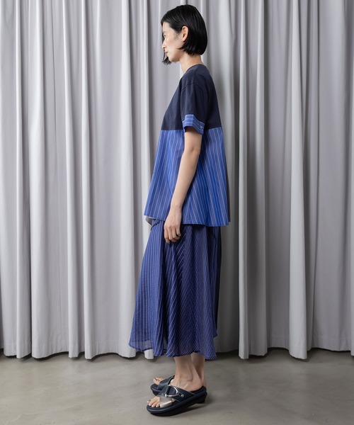 tシャツ コンビネーションデザイントップス レディースの画像
