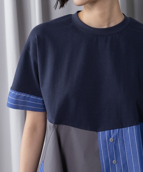 tシャツ コンビネーションデザイントップス レディースの画像
