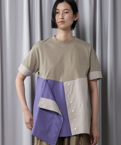 tシャツ コンビネーションデザイントップス レディースの画像