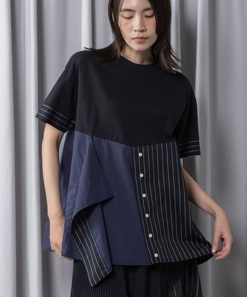 tシャツ コンビネーションデザイントップス レディースの画像