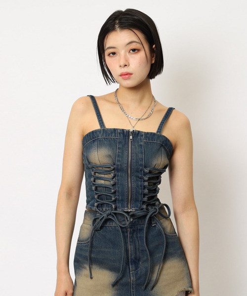 ヒステリックス★ブルーラメキャミソール★ガール HYSTERIC GLAMOUR（ヒステリックグラマー）の「VIXEN GIRLジャカード