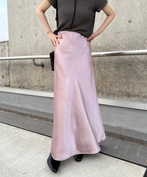 サテンナロースカート　グレイッシュピンク　0 マーメイド ロング スカート satin narrow flare long skirt /サテンナローフレア