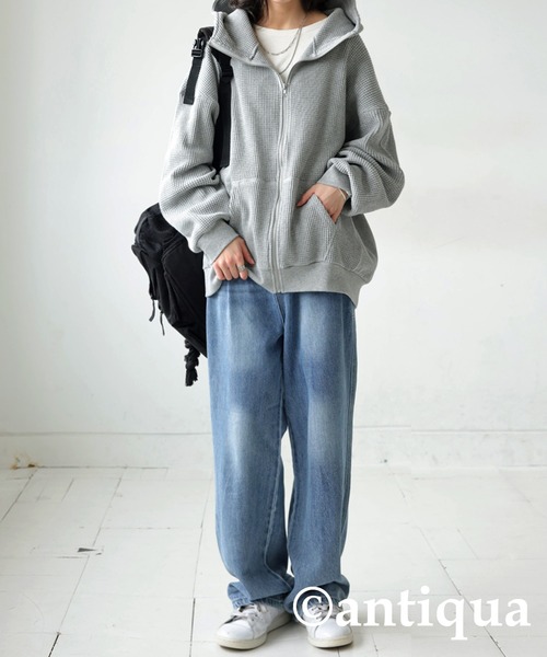 「antiqua」 ジップアップパーカー ONESIZE スミクロ レディース_画像4