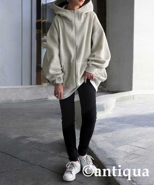 「antiqua」 ジップアップパーカー ONESIZE スミクロ レディース_画像5