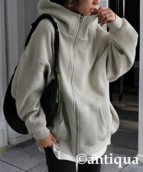 「antiqua」 ジップアップパーカー ONESIZE スミクロ レディース_画像6