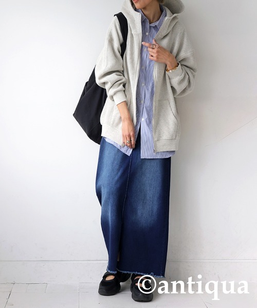 「antiqua」 ジップアップパーカー ONESIZE スミクロ レディース_画像8