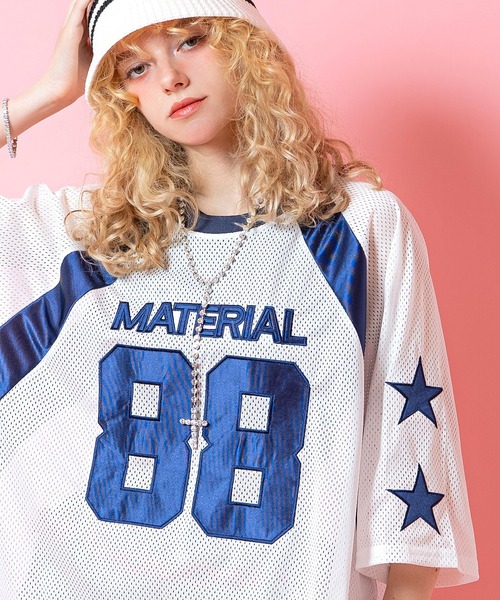 tシャツ a.p.o.v. ナンバリングワッペン＆サテンライン切替メッシュ