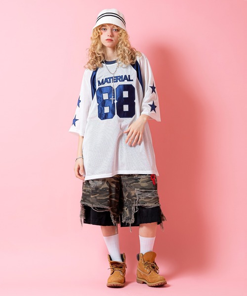 tシャツ a.p.o.v. ナンバリングワッペン＆サテンライン切替メッシュ