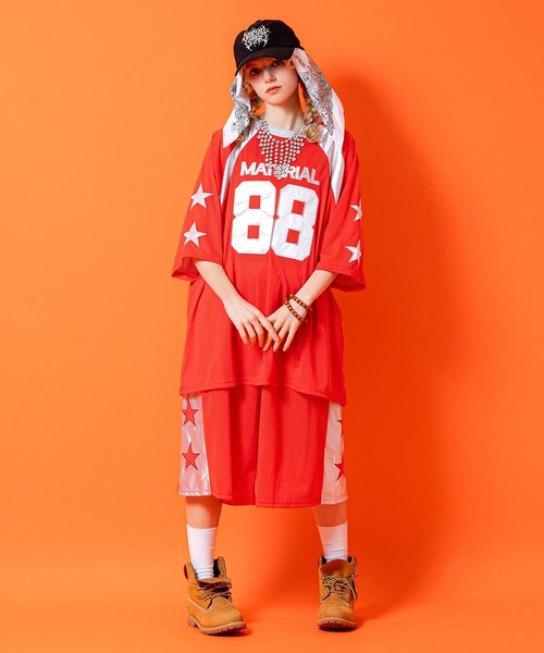 tシャツ a.p.o.v. ナンバリングワッペン＆サテンライン切替メッシュ
