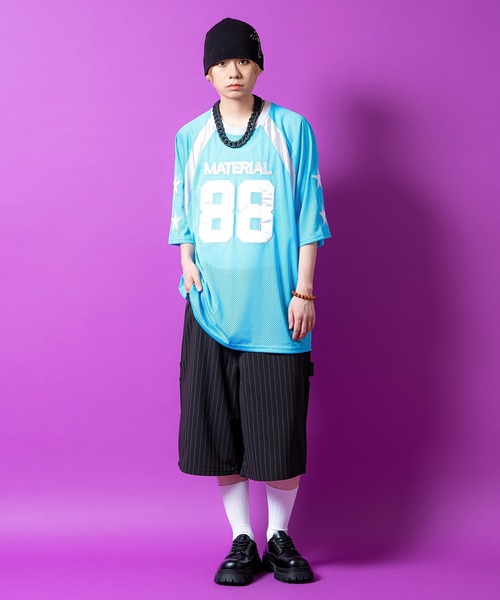 tシャツ a.p.o.v. ナンバリングワッペン＆サテンライン切替メッシュ
