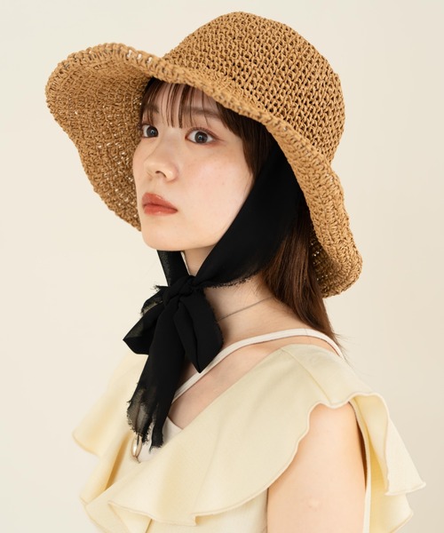 「hinari」 ストローハット FREE ベージュ レディース_画像4
