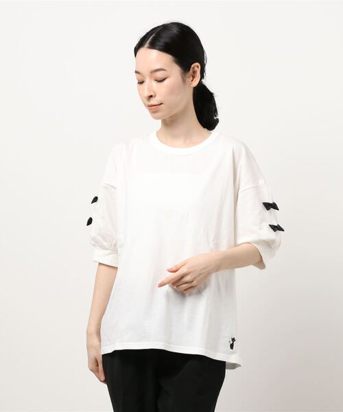 tシャツ 「F」Ｔシャツ　袖リボン レディース