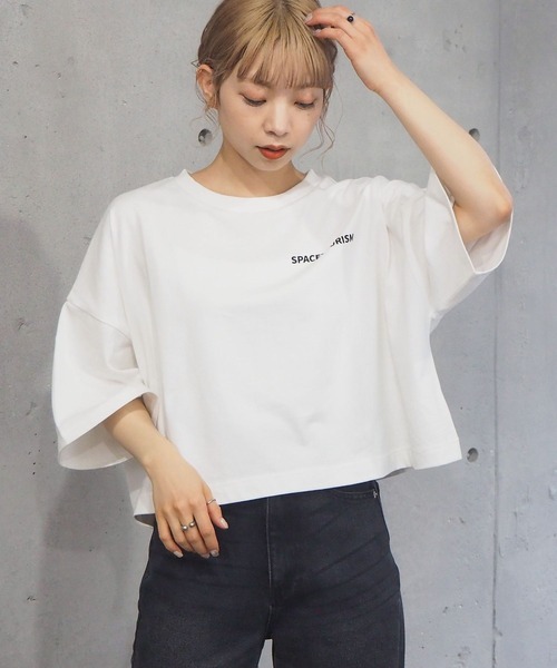 楽天市場】ハート箔プリントクロップドTシャツ トップス Tシャツ