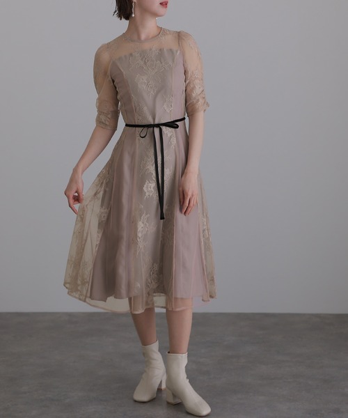 atlo（アトロ） ドレス ロング＆七分袖フォーマル花柄レースセレモニー