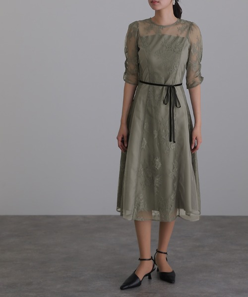 atlo（アトロ） ドレス ロング＆七分袖フォーマル花柄レースセレモニー