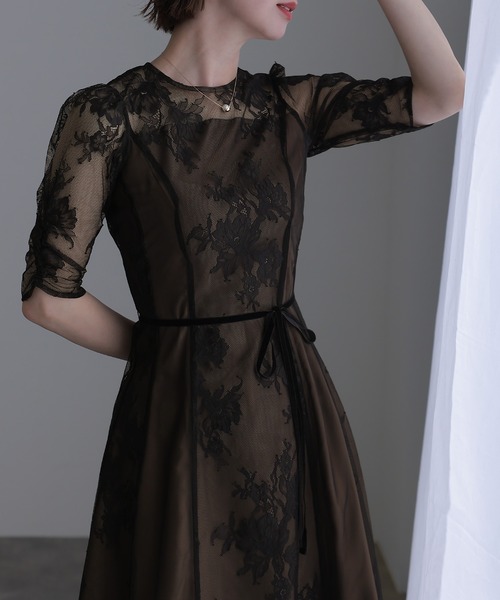 atlo（アトロ） ドレス ロング＆七分袖フォーマル花柄レースセレモニー