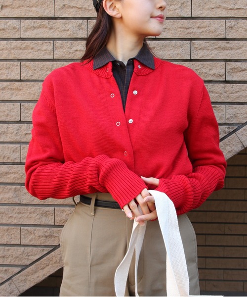 THE SHINZONE カーディガン　赤 23AMSNI05]THE SHINZONE(ザ シンゾーン) LONG RIB CARDIGAN