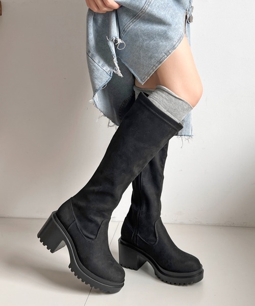 【新品】YELLO ブラック　ロングブーツ 厚底Yのロゴ付き　24cm 05202315.jpg.webp