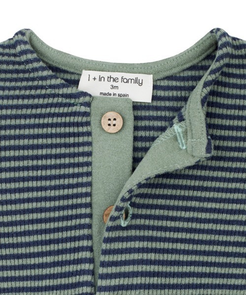 tシャツ 1+ in the family / ボーダーヘンリーネックリブ長袖T