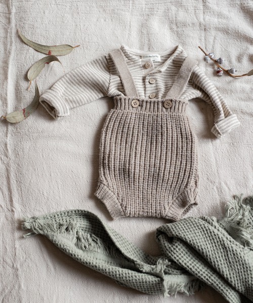 tシャツ 1+ in the family / ボーダーヘンリーネックリブ長袖T