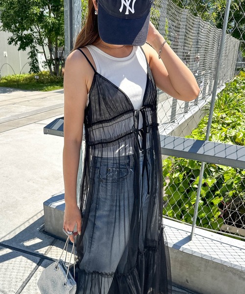 andme（アンドミー） ワンピース 夏 フロントリボンチュールキャミ