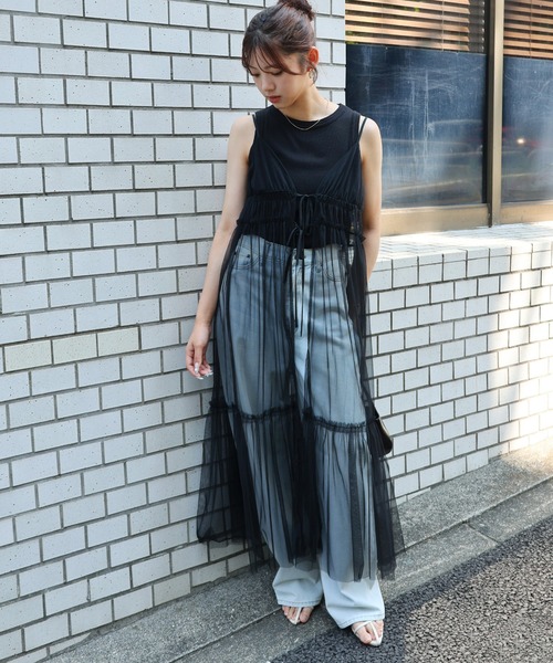 andme（アンドミー） ワンピース フロントリボンチュールキャミ