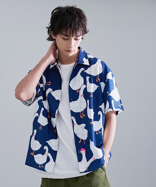 Revo. シャツ 総柄アソート セミオープンカラー半袖シャツ メンズ