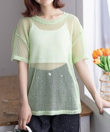 clear tシャツ ロング丈メッシュトップス「大人 カジュアル